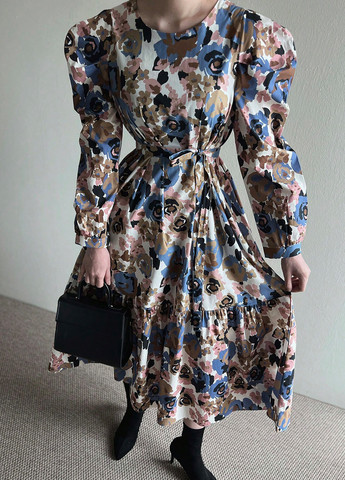 Молочное праздничный, деловое, кэжуал платье а-силуэт SHEIN с цветочным принтом