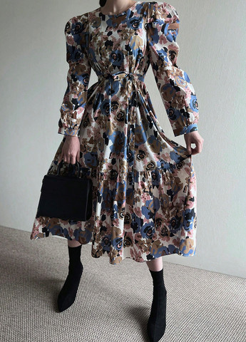 Молочное праздничный, деловое, кэжуал платье а-силуэт SHEIN с цветочным принтом