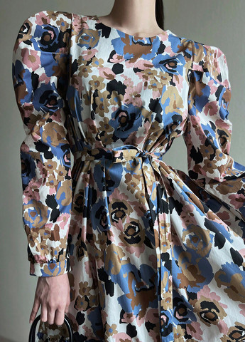 Молочное праздничный, деловое, кэжуал платье а-силуэт SHEIN с цветочным принтом