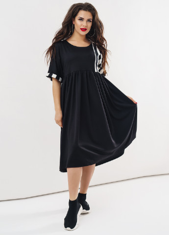 Черное кэжуал платье New Style в полоску