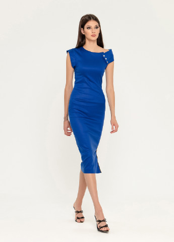 Синее деловое платье на одно плечо, футляр BGL однотонное