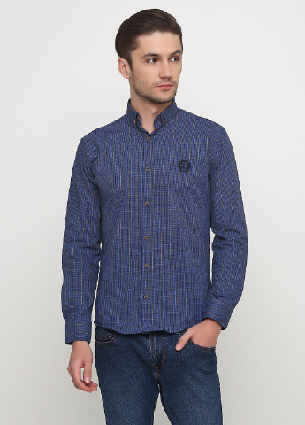 Синяя кэжуал рубашка с абстрактным узором Madoc Jeans с длинным рукавом