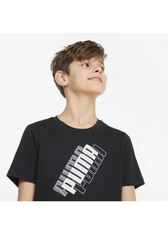 Детская футболка Power Logo Youth Tee Puma однотонная чёрная спортивная хлопок, полиэстер