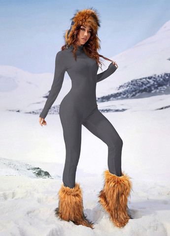 Комбінезон SHEIN комбінезон-брюки однотонний сірий кежуал поліестер