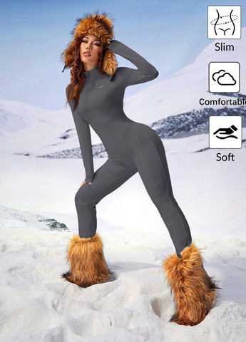 Комбінезон SHEIN комбінезон-брюки однотонний сірий кежуал поліестер