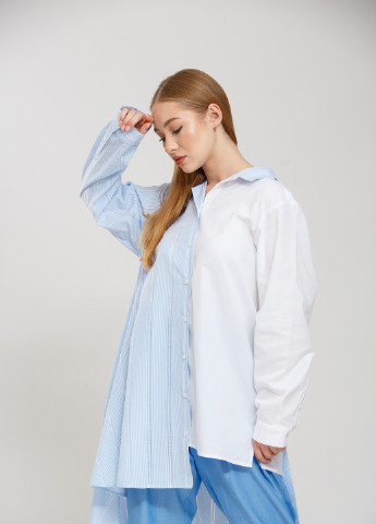 Белая летняя блуза-рубашка белый+голубой Alberto Bini