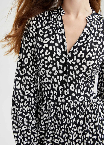 Черное кэжуал платье рубашка DeFacto леопардовый