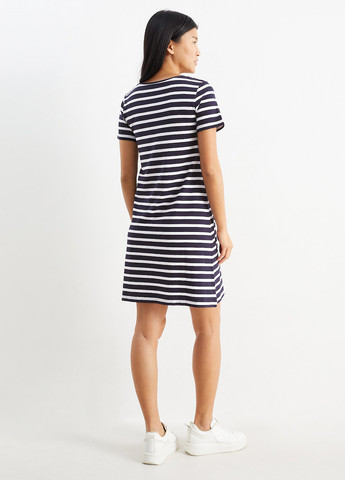 Темно-синее кэжуал платье платье-футболка C&A в полоску