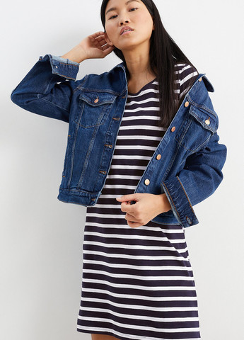 Темно-синее кэжуал платье платье-футболка C&A в полоску