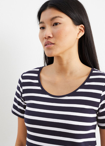 Темно-синее кэжуал платье платье-футболка C&A в полоску