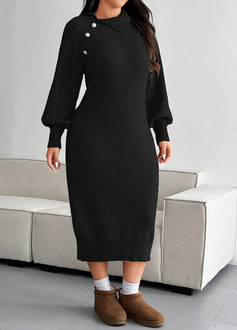 Чорна кежуал сукня сукня светр SHEIN однотонна