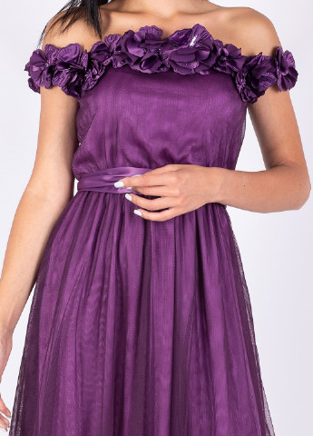 Фіолетова вечірня сукня з відкритими плечима Seam однотонна