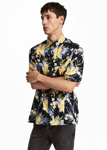 Цветная кэжуал рубашка H&M с коротким рукавом