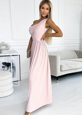 Розовое коктейльное платье на одно плечо SHEIN однотонное