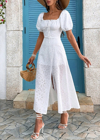 Белое кэжуал платье клеш SHEIN однотонное