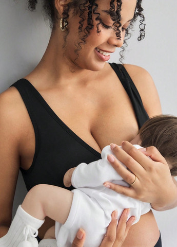 Чёрный бюстгальтер для беременных и кормящих SHEIN без косточек вискоза