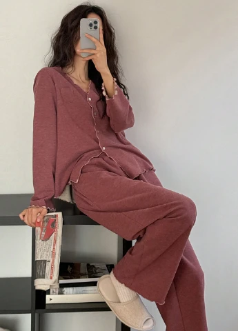 Рожево-коричнева всесезон піжама (кофта, штани) кофта + брюки SHEIN