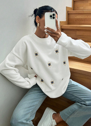 Белый свитшот SHEIN глаза вышивка (332520238)