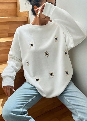 Белый свитшот SHEIN глаза вышивка (332520238)