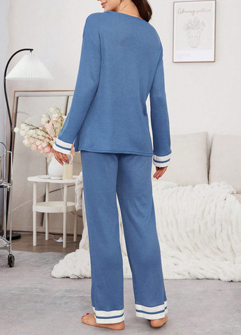 Синяя всесезон пижама для беременных (лонгслив, брюки) лонгслив + брюки SHEIN