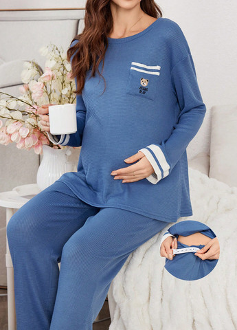 Синяя всесезон пижама для беременных (лонгслив, брюки) лонгслив + брюки SHEIN