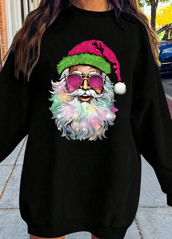 Черное кэжуал платье платье-свитшот SHEIN с новогодним принтом