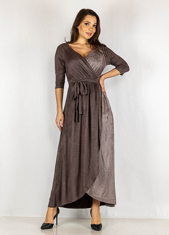 Сіро-коричнева кежуал, вечірня сукня на запах Time of Style однотонна