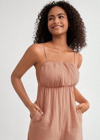 Комбинезон SHEIN комбинезон-брюки однотонный бежевый домашний хлопок