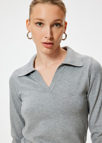 Серая женская футболка-поло KOTON меланжевая