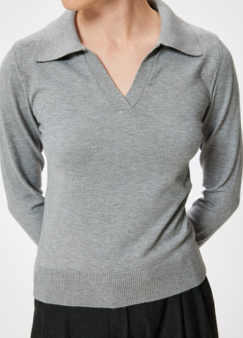 Серая женская футболка-поло KOTON меланжевая