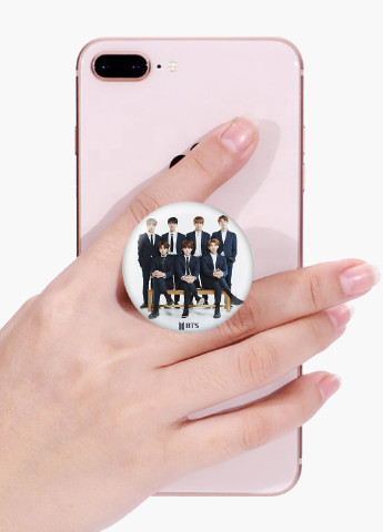 Попсокет (Popsockets) держатель для смартфона БТС (BTS) (8754-1098) Черный MobiPrint (216748352)