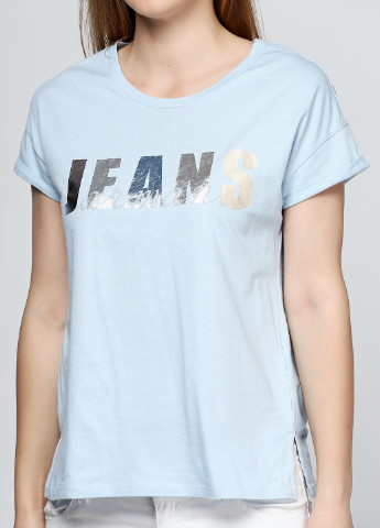 Голубая летняя футболка с коротким рукавом Armani