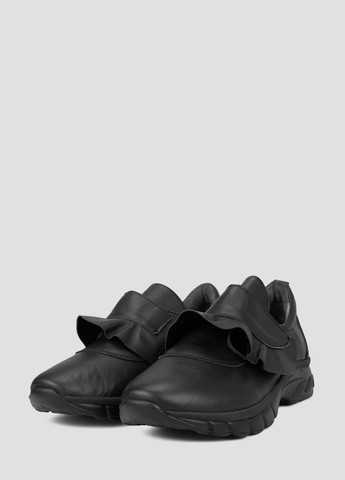 Черные женские кэжуал туфли оборки без каблука - фото