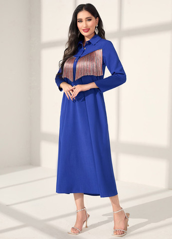 Синее кэжуал, праздничный платье рубашка SHEIN однотонное