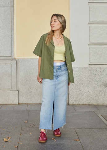 Оливковковая (хаки) кэжуал рубашка однотонная Uniqlo