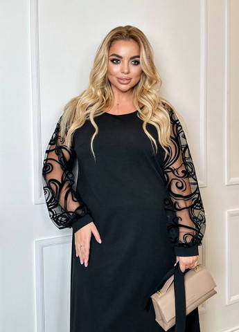 Черное праздничный, вечернее платье а-силуэт No Brand однотонное