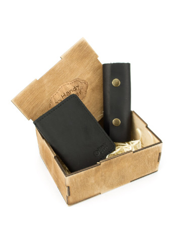 Чоловічий подарунковий набір в коробці №43 чорний (ключниця, обкладинка ID паспорт) HandyCover (206210422)
