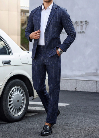 Темно-синий демисезонный костюм (пиджак, брюки) брючный SHEIN