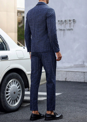 Темно-синий демисезонный костюм (пиджак, брюки) брючный SHEIN