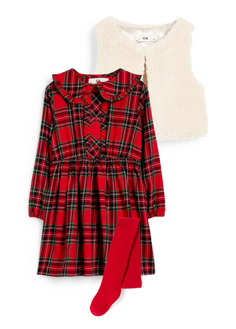 Червоний демісезонний комплект (сукня, колготки, жилет) C&A