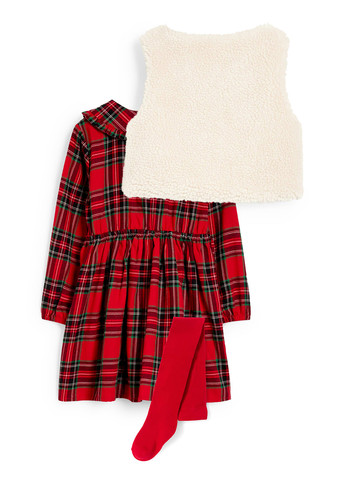 Червоний демісезонний комплект (сукня, колготки, жилет) C&A