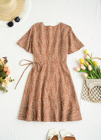 Коричневое кэжуал платье на запах SHEIN леопардовый