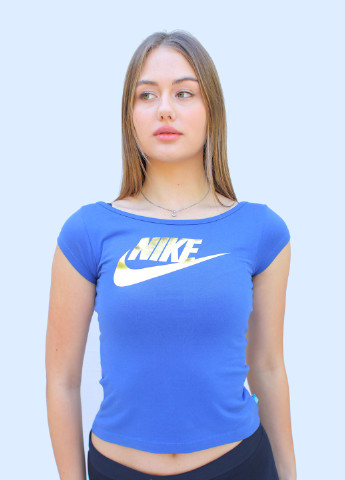 Голубая летняя футболка женская Nike CLASSIC LOGO