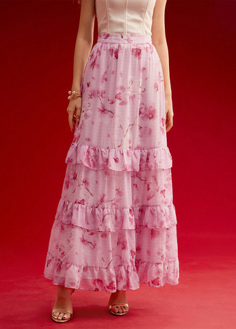 Розовая кэжуал цветочной расцветки юбка SHEIN