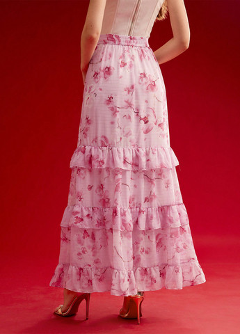Розовая кэжуал цветочной расцветки юбка SHEIN