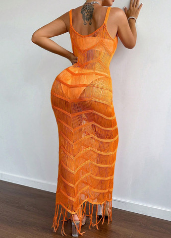 Помаранчева коктейльна, пляжна сукня сукня-майка SHEIN однотонна