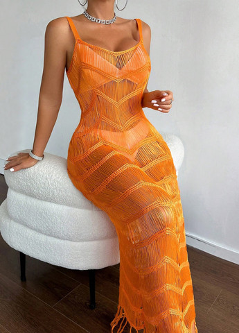 Помаранчева коктейльна, пляжна сукня сукня-майка SHEIN однотонна