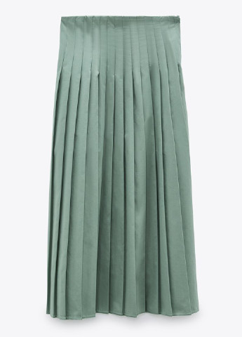Светло-зеленая кэжуал однотонная юбка Zara плиссе, а-силуэта (трапеция)