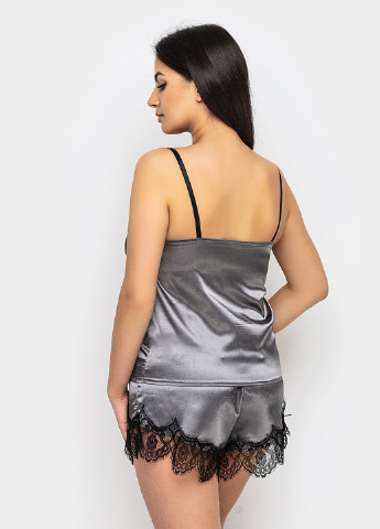 Серебряный демисезонный комплект (халат, топ, шорты) Ghazel