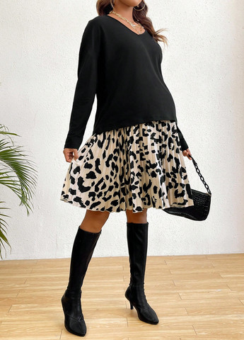 Комбинированный демисезонный комплект для беременных (лонгслив, юбка) SHEIN